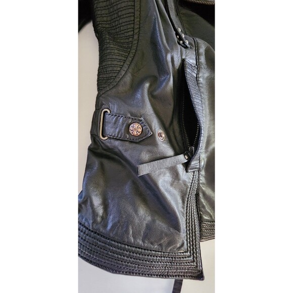 Harley Davidson Jacket Womens Medium Black Leather Zippers Pockets Studded New - Picture 8 of 16